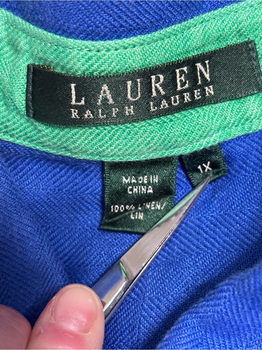 Lauren Ralph Lauren women’s plus size 1X Blue Button down shirt 3/4 Sleeve - Picture 4 of 11